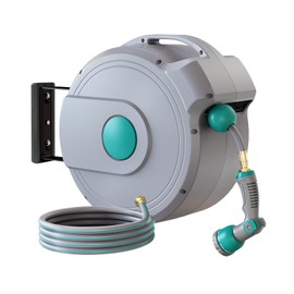 AXTRIM Retractable Garden Hose Reel, Retractable Hose 1/2 in x 100 ft, Retractable Garden Hose Wall Mounted, Retractable Hose Reel with 10-Function Sprayer Nozzle, Any Length Lock, 180° Swivel Bracket