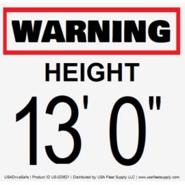 USADriveSafe Warning Height 13' 0" Window Cling 3" x 3"