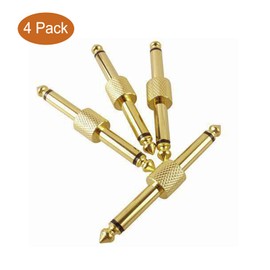 Rowin - Acopladores de conectores para pedal de guitarra de 1/4 de pulgada (6.3 mm) tipo recto, 4 conectores macho de cobre TS para ahorrar espacio en la pedalera de efectos (Paquete de 4).