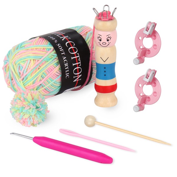 Coopay Lang Wooden Knitting Doll, Knitting Doll, Craft Set, Knitting Dolls Made of Beech for Daughter, Children and Beginners, Ideal for Knitting Tool Set for Making Bracelets, Cute Shapes,
