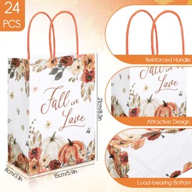FYSUIMU 24Pcs Fall in Love Wedding Gift Bags with Handles Autumn Floral Pumpkin Candy Goodie Bag Favor Treat Bags for Thanksgiving Bridal Shower Party Favors