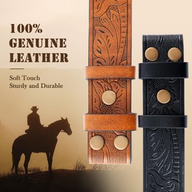 GENEMEN Western Cowboy Buckle Belt for Men Women Cowgirl Floral Engraved Embossed Leather Belt with Bull/Horse Buckle (Horse Black 110)