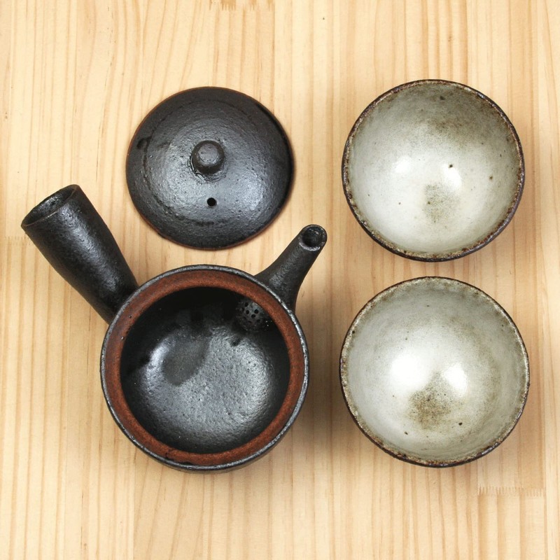 Yamasho Pottery Sumi-iro Futari Teaware Teapot and Teacup Set, Shigaraki