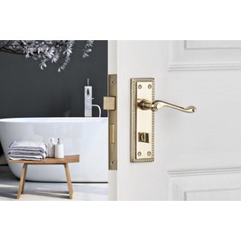 Designer Levers - Georgian Roped Design Lever Door Handles - Polished Brass - 1 Pair - Bathroom Locking Door Handle - with Thumbturn