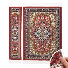 iLAND Miniature Dollhouse Accessories Vintage of Woven Dollhouse Rug 9.5” x 6” 9.2" x 1.8" for Dollhouse Furniture on 1/12 Scale and Dolls 3” - 12” (2pcs Love)