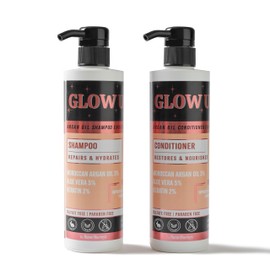 GLOW UP by Nurse Harvey's - Argan Oil Shampoo & Conditioner Set with Keratin & Aloe Vera, 13.53 fl oz Each – Repairs, Hydrates, Restores Shine – Sulfate Free, Paraben Free, Vegan & Cruelty Free