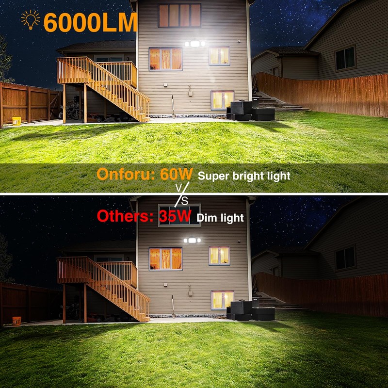 Onforu 60W LED Security Light, 6000LM Brightness Outdoor Flood Light