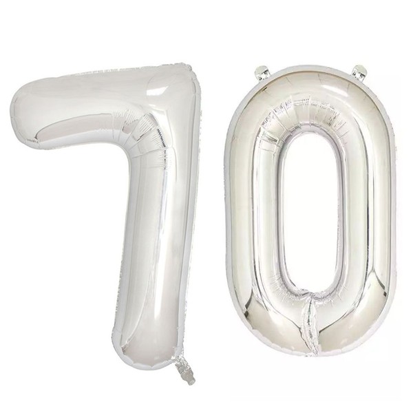 40inch Silver Foil 70 Helium Jumbo Digital Number Balloons, 70th