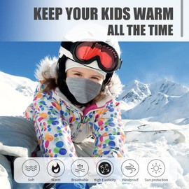 HEGCOIIE Pack of 2 Children's Loop Scarf, Fleece Tube Scarf, Neck Warmer, Windproof, Ski Mask, Warmer for Outdoor Skiing, Cycling, Black+grey