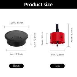 Pack of 10 Cable Grommet Desk, Cable Guide for Push-in 60 mm Cable Pass with 1 Hole Saw, Desk Cable Guide for Table, Office, Worktops (Black)