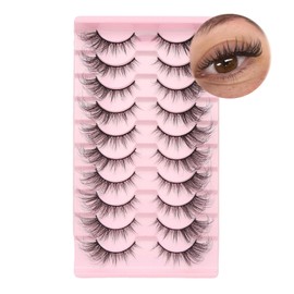 Eyelashes Faux Mink Fox Eye Natural Looking Russian Lashes Strip D Curly Fluffy Multi-layers Eyelash Wispy Cat Eye Lash Pack 10 Pairs (3DMAO-3)