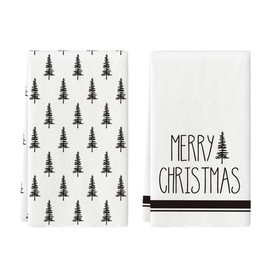 Artoid Mode Beige Xmas Tree Merry Christmas Kitchen Towels Dish Towels, 18x26 Inch Holiday Daily Winter Decoration Hand Towels Set of 2
