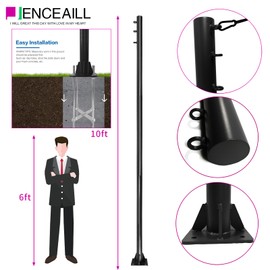 Shade Sail Poles kit, 10Ft Sun Shade Sail Poles Support Awning Canopy, 2 Pole Outdoor String Light Pole Post Heavy Duty Steel Post Suitable for Garden/Yard/Pool/Patio(2 Pole 20 ft Heavy Duty 2")