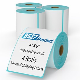 9527 Product 4" x 6" Direct Thermal Shipping Labels for Zebra 2844 ZP-450 ZP-500 ZP-505 Thermal Printers,Blank Direct Thermal Labels 4 Rolls 1800 Labels, 450 Labels/Roll 1" Core
