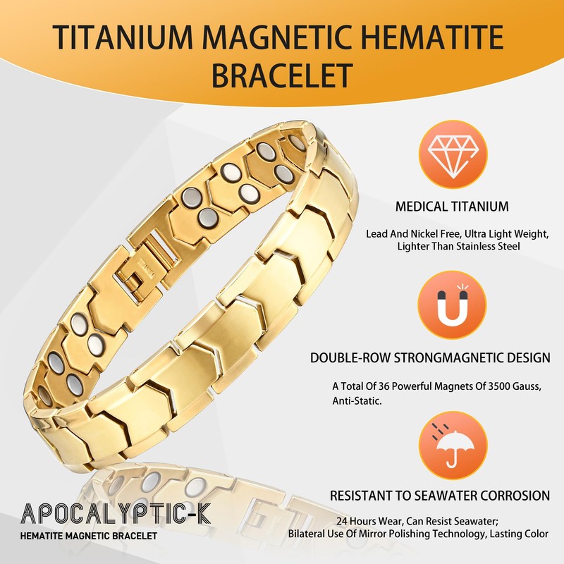[Apocalyptic-K] Titanium Magnetic Bracelet, (Light) Mens Magnetic Bracelet, Double Ferromagnetic