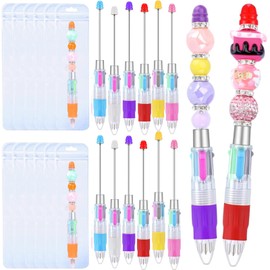 KUNHEHO 12 Pcs Multicolor Beadable Pens with 12 Pcs Package Bags 4 in 1 Colored Beads Pen Retractable Ballpoint Pens DIY Making Kit Office School Graducation Party Favor Small DIY Thank You Gift Idea
