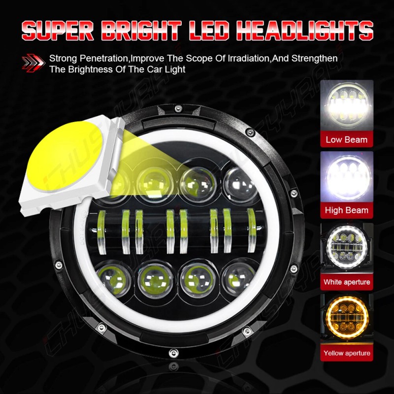 CHUSYYRAY White 7 Inch LED Headlights Hi/Lo For 1953-1977 Ford