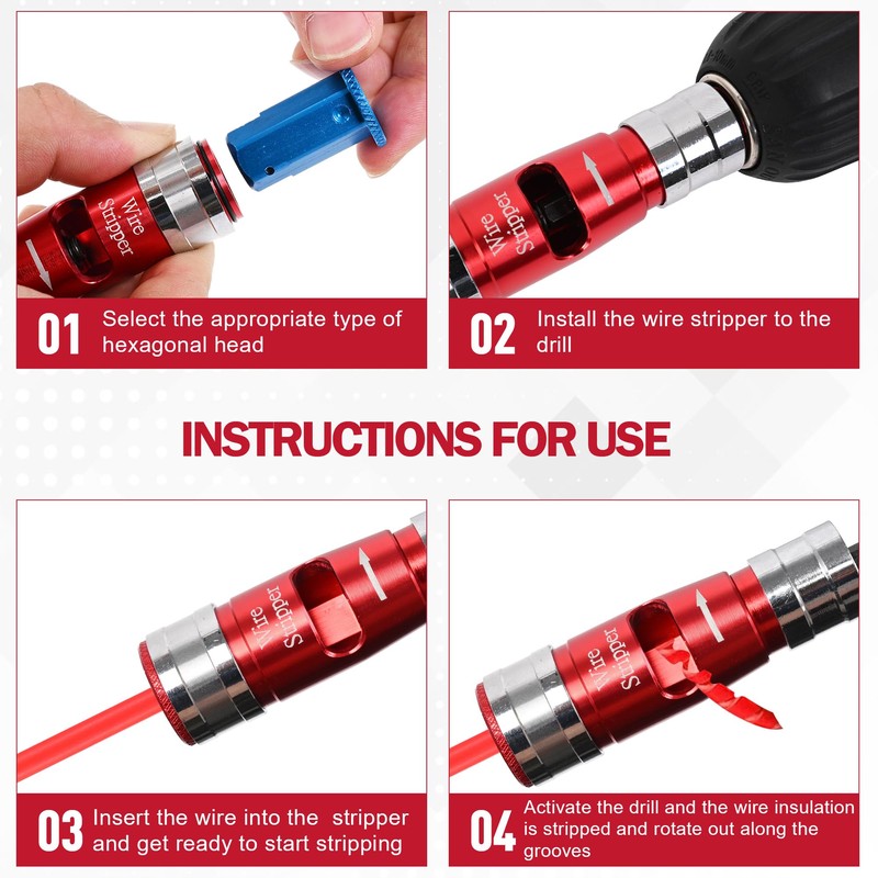 MAZING 6pc Wire Stripper for Drill 8-17AWG, 8-in-1 Quick Stripping