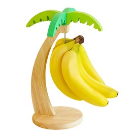 Zamety Supporto per banane, in legno, per banane, per bancone della cucina, per mantenere la frutta fresca con gancio in acciaio inox, colore legno naturale