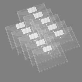 HUATEEN Pack of 10 A4 Clear Plastic Envelopes, 24x30.5cm 11-Hole Punch Document Folders with Label Pocket,Waterproof PP File Organisers for Office School Supplies,Sturdy Binder Pockets