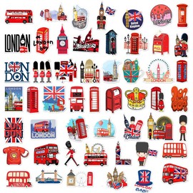 Invasye 100 Pieces London Bus Sticker Set, Bus Red London Vinyl Stickers, London Travel Stickers for Skateboards, Suitcases, Water Bottles, Computers, Bicycles, Guitar, Helmet Decoration