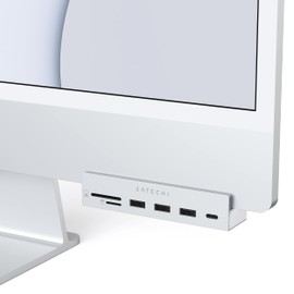 SATECHI Pinza Hub USB C – Puerto de Datos USB C, Datos USB A 3.0, Lector de Tarjetas Micro/SD – para Apple Studio Display y 2021 iMac M1 24". No es Apto para iMac 2020 y Modelos anteriores (Plata)