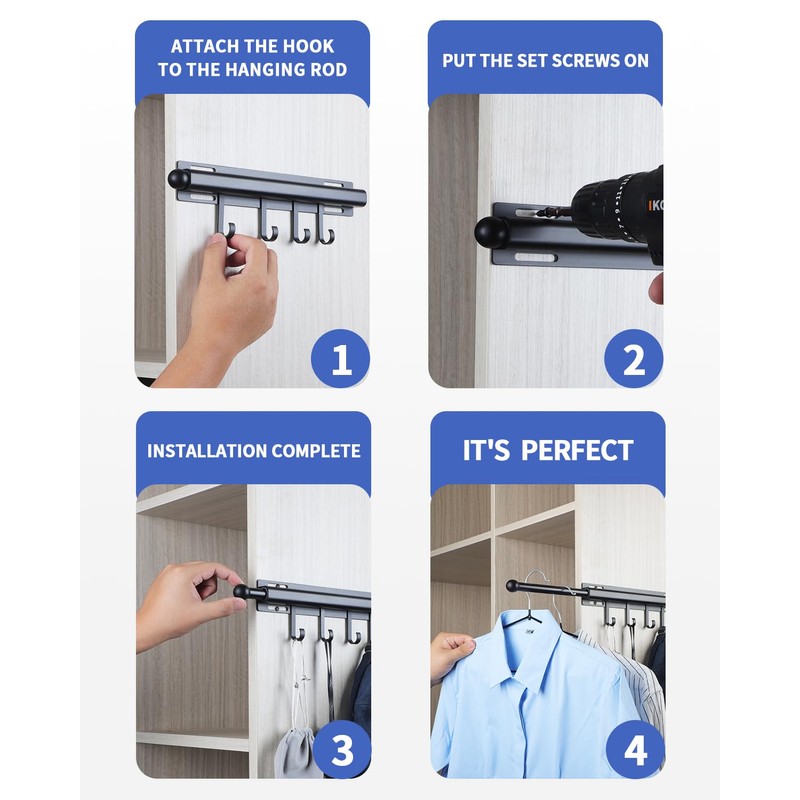 BaiNong 12 inch Valet Rod for Closets Pull Out Closet
