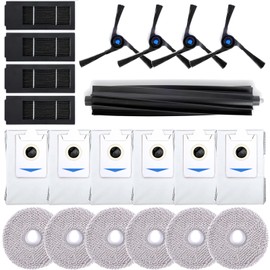 Geoviizon 21-Piece Accessory Set Compatible with Ecovacs Deebot X2 Omni Replacement Parts (1 Main Brush, 4 Side Brushes, 4 Filters, 6 Mops, 6 Dust Bags) (Black)