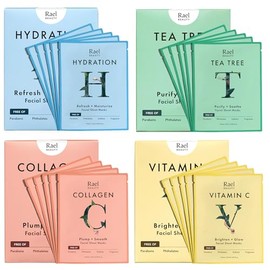 Rael Beauty Face Mask Sheets - Variety Pack - Gift Set - 20 Masks Total (5 Hydrolock/Hydration Masks, 5 Vita Bright/Vitamin C Masks, 5 Youth Island/Collagen Masks, 5 Fresh Foward/ Tea Tree Masks)