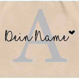 Geschenk mit Namen personalisiert by Shirtracer - Gym Bag Backpack - Initials - Letter Name Adjustable Heart I Gift Initial Letter with Name, 02 natural white