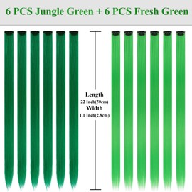 Green Hair Extensions Clip Ins 12 Pcs-Green Clip in Hair Extensions 22 Inch Colored Hair Extensions for Kids Colorful Hair Extensions Synthetic Clip in Hairpieces for Women Girls DIY Party&Daily Wear