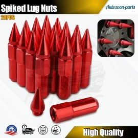 Unbranded 20 Pack Red Wheels Spike Lug Nuts 12X1.5 Cap Extended Tuner Aluminum Racing Rims