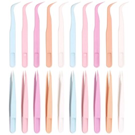 WOLMIK 20 Pcs Colorful Plastic Tweezers, Sticker Tweezers Craft Tweezers for Crafting, Pickup Tweezers, Straight and Curved Tip Tweezers for Fine Motor Skills, Eyelash Extensions