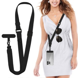 Fishent Cell Phone Lanyard with Hanging Loops, Adjustable Anti-Theft Phone Strap Crossbody for Women Men, Universal Neck Lanyards for Keys Travel Essentials, Black