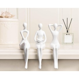 Quoowiit White Decor Thinker Statue Decor Unique Ornament Sculpture, Art Decor Modern Home Decor Accents Bookshelf Decor, Creative Table Decorations for Living Room Desk Decor 3 Piece
