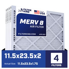 Filter King 11.5x23.5x2 Air Filter | 4-PACK | MERV 8 HVAC Pleated A/C Furnace Filters | MADE IN USA | Actual Size: 11.5 x 23.5 x 1.75"