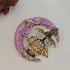 Vintage-Style Halloween Owl and Moon Brooch, Crystal Rhinestone Pin, Purple