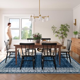 Lahome 8x10 Blue Rugs for Living Room Washable Large Bedroom Rug 8x10 Under Bed,Dining Room Rugs for Under Table,Bordered Vintage Indoor Carpet for Home Office Apartment(8'x10',Blue)