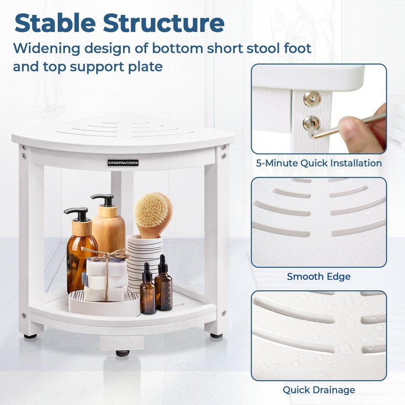 KingPavonini HDPS Corner Shower Stool for Inside Shower Waterproof, Anti-Fading