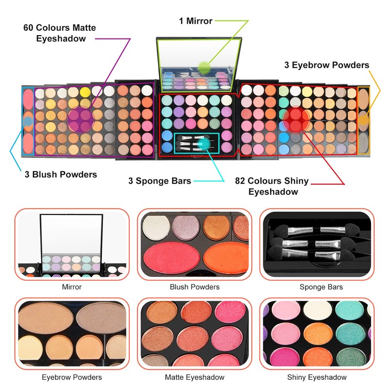 JasCherry 148 Colours Shimmer Eyeshadow Makeup Palettes with Concealer, Blush