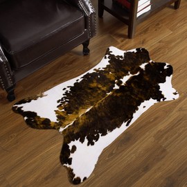HOMORE Cowhide Rug, 3.6 x2.3ft Area Rugs Small Cow Print Rugs for Bedroom Faux Cow Hide Animal Print Rug for Living Room Office Table Western Decor, Dark Brown