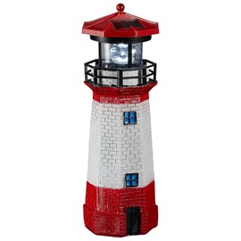 Cepewa LED Solar Lighthouse, Height 28 cm, Red White, Garden Decoration Beacon Tower Solar Lighting (1 x LED Solar Lighthouse Height 28 cm)