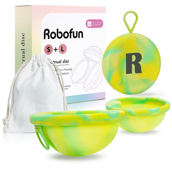 Robofun Wiederverwendbare Menstruationsscheibe Set, 2 Periodenscheibe (S+L), bis zu 12