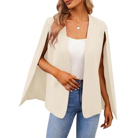 Women's Cape Blazer Split Long Sleeve Open Front Blazer Jacket Business Casual Suit Tops Cardigan Coats Apricot