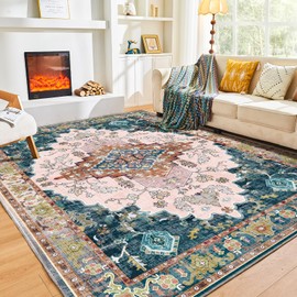 OPPODREAM 8x10 Area Rugs, Soft Area Rugs 8x10, Washable Rugs 8x10 with Non Slip Backing, Faux Cashmere Low-Pile 8 x 10 Carpet, Green