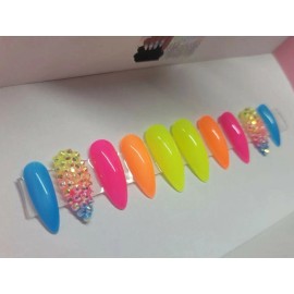 nailed by rachel Neon Rainbow ombre bling nails crystals Gel Press On nails diamond long stiletto