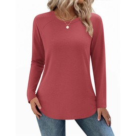 Zeagoo Shirts for Women Long Sleeve Tunics to Wear with Leggings Casual Crew Neck Basic Fall Winter Clothes Red XXL