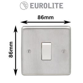 Pack of 5 Eurolite Light Switch 1 Gang 10A 2 Way with Crabtree Insert: Round Edge Satin Stainless Steel Plate with White Rocker (5)