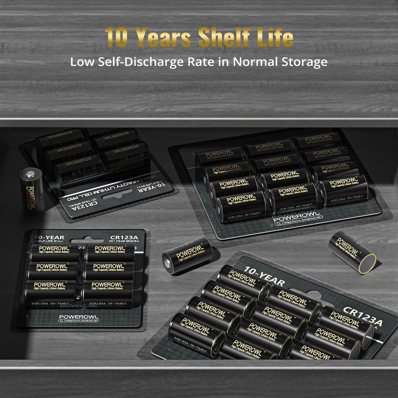 POWEROWL CR123A 3V Lithium Battery 12 Count, High Capacity 123A