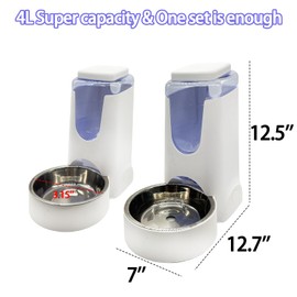 Hamiledyi Pets Automatic Gravity Feeder Dogs 2.8L Food & 4L Water Dispenser Set with Stainless Steel Bowl for Small Medium Big Puppy Kitten(White)